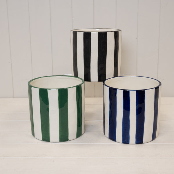 Cache-pot en céramique bleu profond et blanc