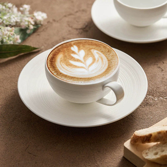 Artisan White Coffee Cup & Ceramics Set with Brushed Texture – Elegant Everyday Tableware-0