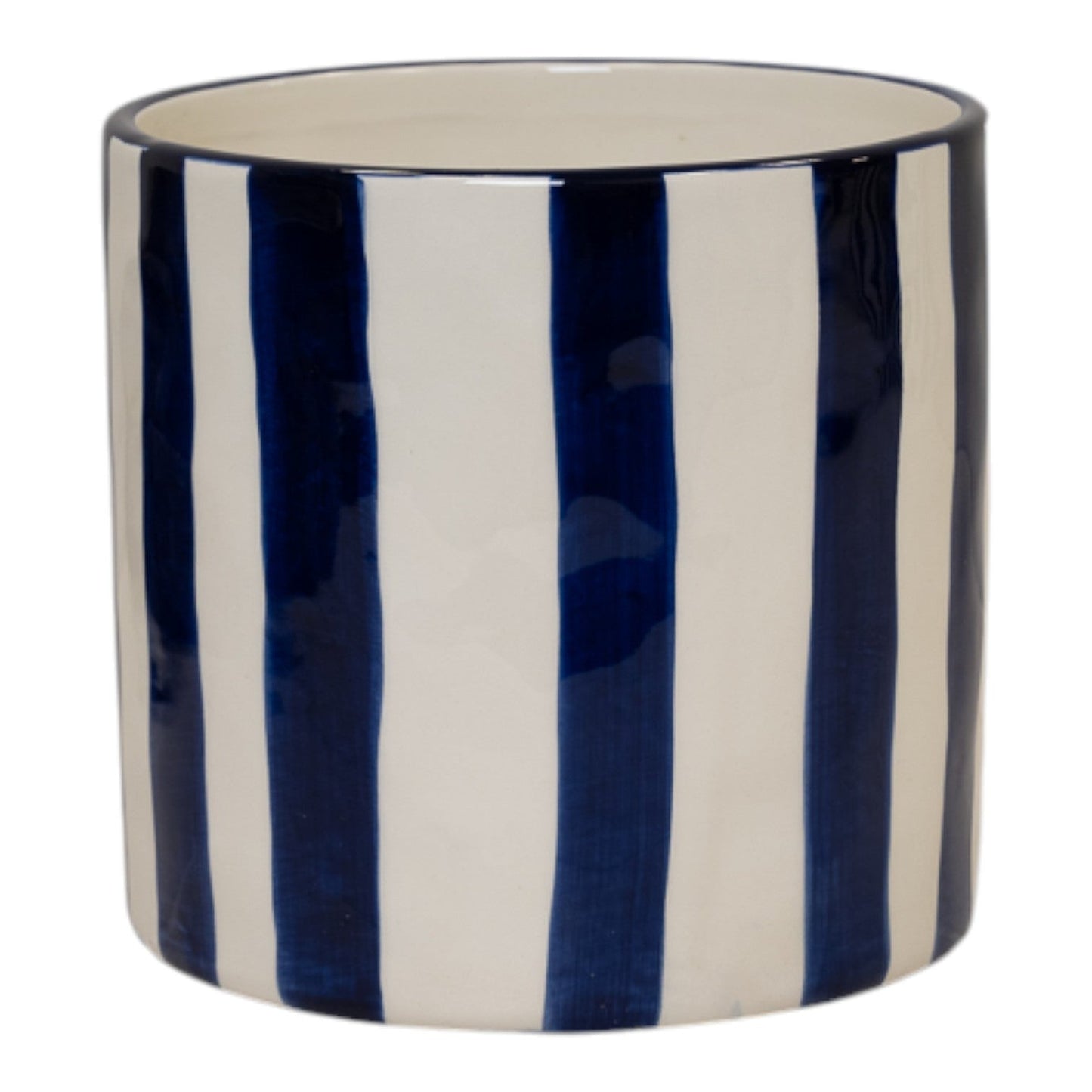 Cache-pot en céramique bleu profond et blanc