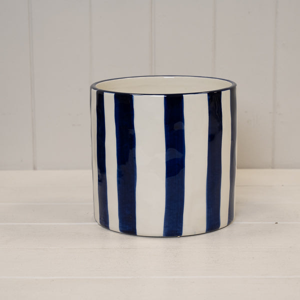 Cache-pot en céramique bleu profond et blanc
